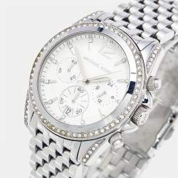مملوكة مسبقًا Michael Kors Pressley MK5834 Silver Dial Stainless Steel Women's Wristwatch 39 mm