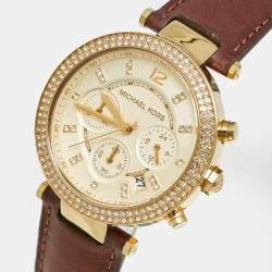 Pre Owned Michael Kors Parker MK2249 Yellow Dial Gold Tone Stainless Steel Women's Wristwatch 39 MM