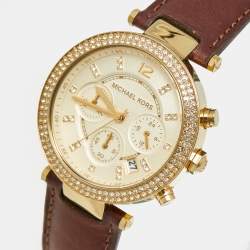 Pre Owned Michael Kors Parker MK2249 Yellow Dial Gold Tone Stainless Steel Women's Wristwatch 39 MM