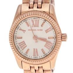 Pre Owned Michael Kors silver White Gold Plated Steel Petite Lexington Rose MK3230 Women's Wristwatch 26 mm
