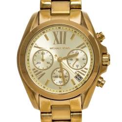 مملوكة مسبقًا  Michael Kors Yellow Gold Plated Stainless Steel Runway MK6798 Women's Wristwatch 36 mm