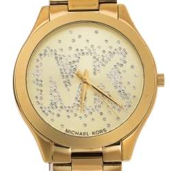 مملوكة مسبقًا Michael Kors Yellow Gold Tone Stainless Steel Slim Runway MK3590 Women's Wristwatch 42 mm