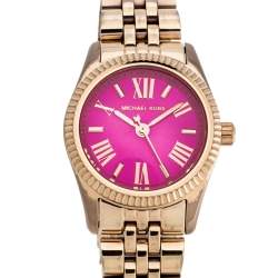 Pre Owned Michael Kors Pink Rose Gold Tone Stainless Steel Lexington Petite MK3285 Women's Wristwatch 26 mm