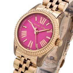 Pre Owned Michael Kors Pink Rose Gold Tone Stainless Steel Lexington Petite MK3285 Women's Wristwatch 26 mm