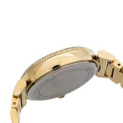 Pre Owned Michael Kors Black/Crystal Pave Gold Tone Stainless Steel Catlin MK3338 Women's Wristwatch 38 mm