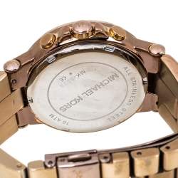 مملوكة مسبقًا Michael Kors White Rose Gold Tone Stainless Steel Runway MK5223 Women's Wristwatch 38 mm