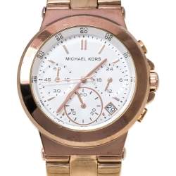 مملوكة مسبقًا Michael Kors White Rose Gold Tone Stainless Steel Runway MK5223 Women's Wristwatch 38 mm