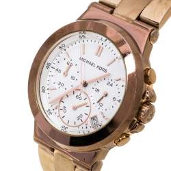 مملوكة مسبقًا Michael Kors White Rose Gold Tone Stainless Steel Runway MK5223 Women's Wristwatch 38 mm