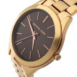 Michael Kors Brown Rose Gold Plated Steel Runway MK3181 Women's Wristwatch 42 mm