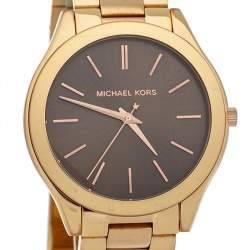 Michael Kors Brown Rose Gold Plated Steel Runway MK3181 Women's Wristwatch 42 mm