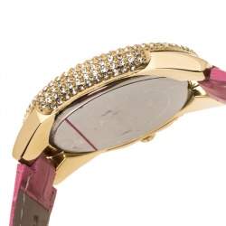 Pre Owned Michael Kors Opaline White Gold Tone Stainless Steel Leather Slim Camille MK2329 Women's Wristwatch 41 mm