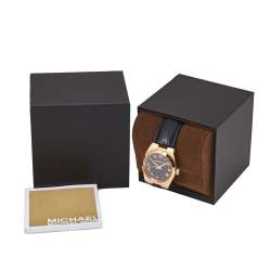 Pre Owned Michael Kors Black Rose Gold Tone Stainless Steel Leather Channing MK2358 Women's Wristwatch 33 mm