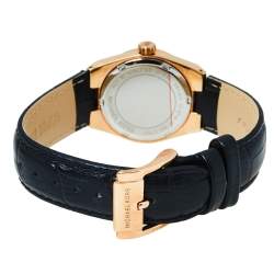 Pre Owned Michael Kors Black Rose Gold Tone Stainless Steel Leather Channing MK2358 Women's Wristwatch 33 mm