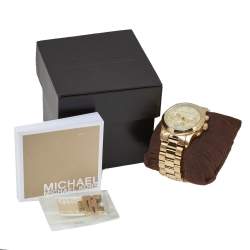 مملوكة مسبقًا Michael Kors Yellow Gold Plated Stainless Steel Runway MK5055 Women's Wristwatch 38 mm