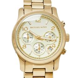 مملوكة مسبقًا Michael Kors Yellow Gold Plated Stainless Steel Runway MK5055 Women's Wristwatch 38 mm