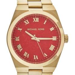 Pre Owned Michael Kors Coral Red Gold Tone Stainless Steel MK5936 Women's Wristwatch 38 mm