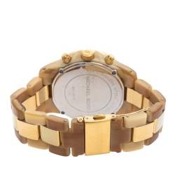 Pre Owned Michael Kors Gold Tone Stainless Steel Horn Acetate Madison MK5417 Women's Wristwatch 42 mm