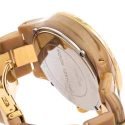 Pre Owned Michael Kors Gold Tone Stainless Steel Horn Acetate Madison MK5417 Women's Wristwatch 42 mm
