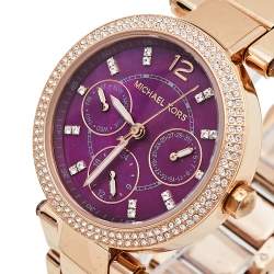 Pre Owned Michael Kors Plum Mother Of Pearl Rose Gold Tone Stainless Steel Mini Parker MK6403 Women's Wristwatch 33 mm