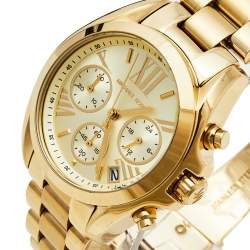 Pre Owned Michael Kors Yellow Gold Plated Stainless Steel Runway MK5798 Women's Wristwatch 36 mm
