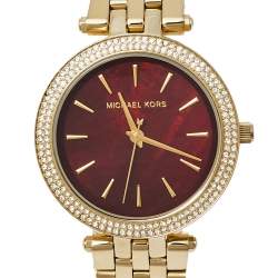 Pre Owned Michael Kors Garnet MOP Gold Tone Stainless Steel MK3583 Darci Quartz Women's Wristwatch 33 MM