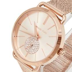 Pre Owned Michael Kors Rose Gold Tone Stainless Steel Portia MK3845 Women's Wristwatch 37 mm