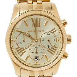 Pre Owned Michael Kors Champagne Gold Tone Stainless Steel Lexington MK5556 Women's Wristwatch 38 mm