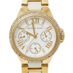 Pre Owned Michael Kors White Gold Tone Stainless Steel Camille MK5945 Women's Wristwatch 36 mm