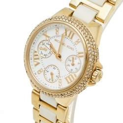 Pre Owned Michael Kors White Gold Tone Stainless Steel Camille MK5945 Women's Wristwatch 36 mm