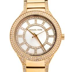 Pre Owned Michael Kors Mother of Pearl Gold Tone Stainless Steel Kerry MK3312 Women's Wristwatch 37 mm