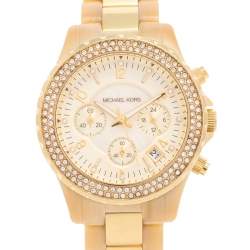 Pre Owned Michael Kors Mother of Pearl Gold Tone Stainless Steel & Horn Acetate Madison MK5417 Women's Wristwatch 42 mm