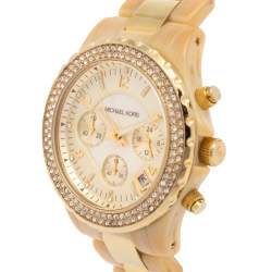 Pre Owned Michael Kors Mother of Pearl Gold Tone Stainless Steel & Horn Acetate Madison MK5417 Women's Wristwatch 42 mm