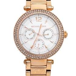 Pre Owned Michael Kors Silver Rose Gold Tone Stainless Steel Parker MK5781 Women's Wristwatch 38 mm