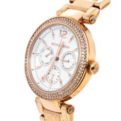Pre Owned Michael Kors Silver Rose Gold Tone Stainless Steel Parker MK5781 Women's Wristwatch 38 mm