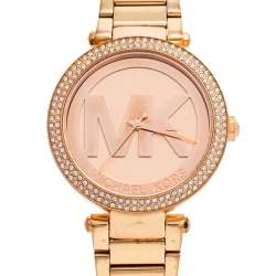 Pre Owned ساعة يد نسائية مايكل كورس باركر أم كيه5865 ستانلس ستيل مطلي ذهب وردي بيج فاتح 37 مم