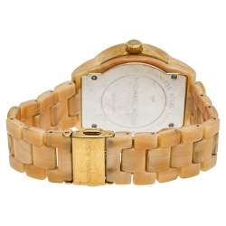 Pre Owned Michael Kors Mother Of Pearl Gold Tone Stainless Steel Horn Resin Jet Set MK5039 Women's Wristwatch 37 mm