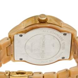 Pre Owned Michael Kors Mother Of Pearl Gold Tone Stainless Steel Horn Resin Jet Set MK5039 Women's Wristwatch 37 mm