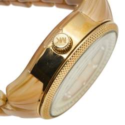 Pre Owned Michael Kors Mother Of Pearl Gold Tone Stainless Steel Horn Resin Jet Set MK5039 Women's Wristwatch 37 mm