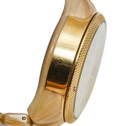 Pre Owned Michael Kors Mother Of Pearl Gold Tone Stainless Steel Horn Resin Jet Set MK5039 Women's Wristwatch 37 mm