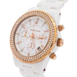Pre Owned Michael Kors White Rose Gold Plated Stainless Steel MK5379 Women's Wristwatch 42 mm 