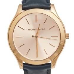 مملوكة مسبقًا ساعة يد نسائية مايكل كورس رفيعة راناواي أم كيه-2466 جلد ستانلس ستيل مطلي ذهب وردي سالمون 42مم