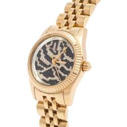 مملوكة مسبقًا Michael Kors Zebra Gold Plated Stainless Petite Lexington MK-3300 Women's Wristwatch 26 mm 