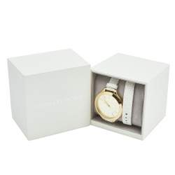 Pre Owned Michael Kors Champagne Gold Plated Stainless Steel Leather Slim Runway  MK-2477 Women's Wristwatch 42 mm