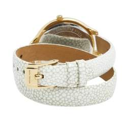 Pre Owned Michael Kors Champagne Gold Plated Stainless Steel Leather Slim Runway  MK-2477 Women's Wristwatch 42 mm