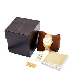 Pre Owned Michael Kors Mother of Pearl Gold Plated Stainless Steel Horn Acetate Mk5400 Women's Wristwatch 33 mm