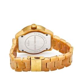 Pre Owned Michael Kors Mother of Pearl Gold Plated Stainless Steel Horn Acetate Mk5400 Women's Wristwatch 33 mm