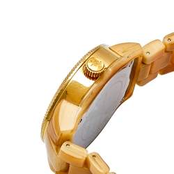 Pre Owned Michael Kors Mother of Pearl Gold Plated Stainless Steel Horn Acetate Mk5400 Women's Wristwatch 33 mm