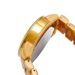Pre Owned Michael Kors Mother of Pearl Gold Plated Stainless Steel Horn Acetate Mk5400 Women's Wristwatch 33 mm