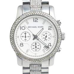 Pre Owned Michael Kors White Stainless Steel Runway Glitz MK-5825 Women's Wristwatch 38 mm