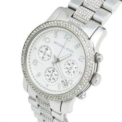 Pre Owned Michael Kors White Stainless Steel Runway Glitz MK-5825 Women's Wristwatch 38 mm
